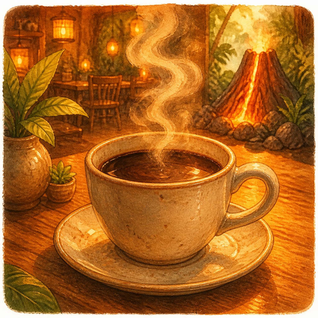 湯気の立つ火山焙煎ブレンドのイラスト