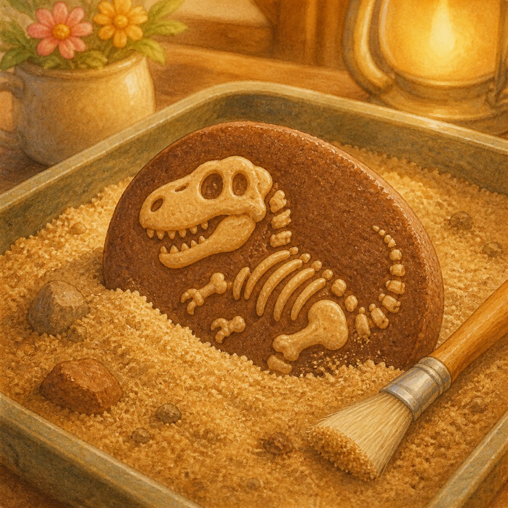 恐竜の骨型が浮き出た化石クッキーのイラスト