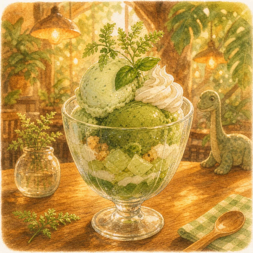 緑のハーブパフェのイラスト