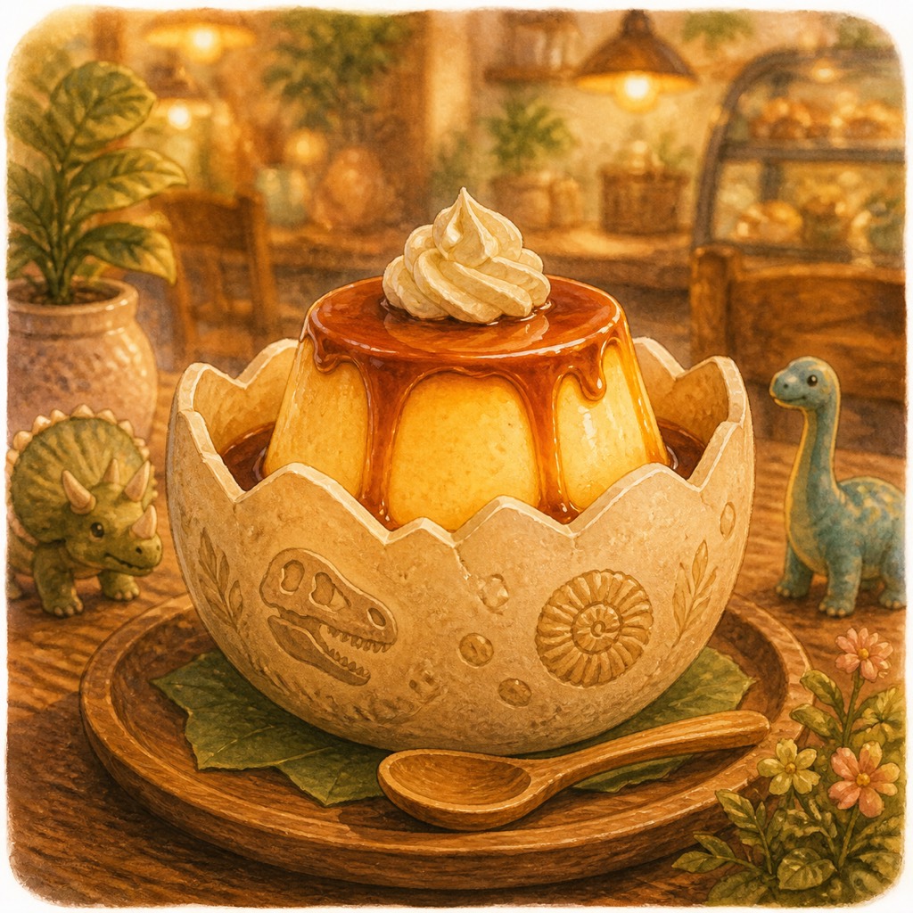 卵の殻の器に入ったまるごとプリンのイラスト